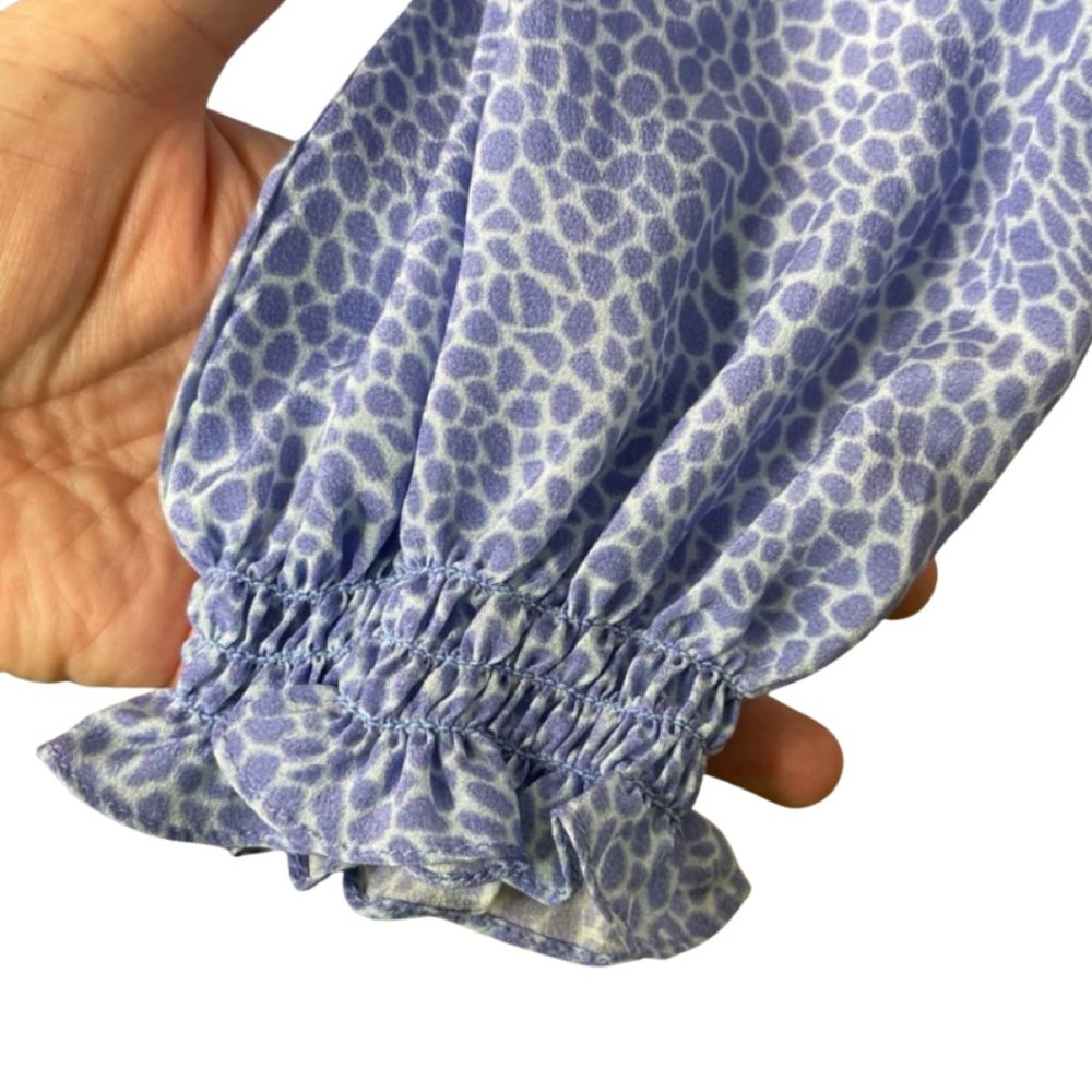 RUNGOLEE | Long Sleeve Light Blue Peasant Dress Ruffled Leopard Print | Size S - Picture 5 of 12